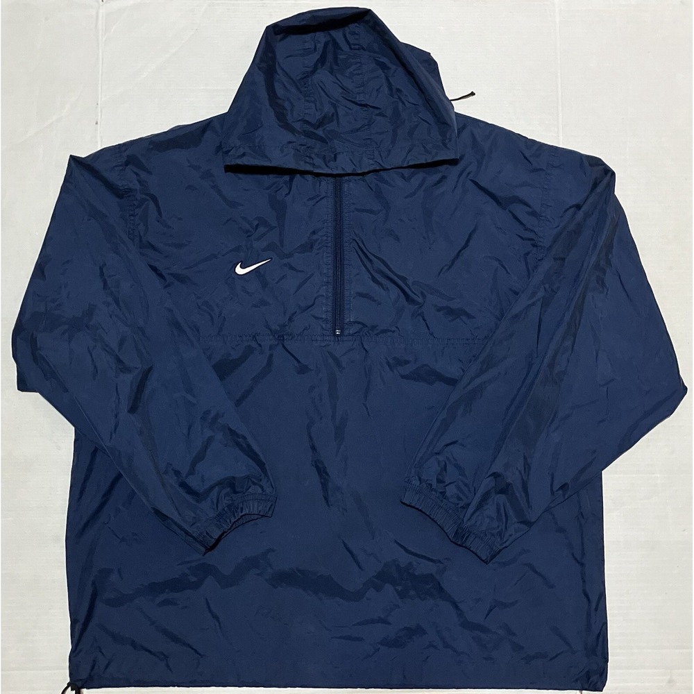 Vintage 90s Nike Windbreaker Blue Vented Size Large L Jacket 1/2 Zip Hooded